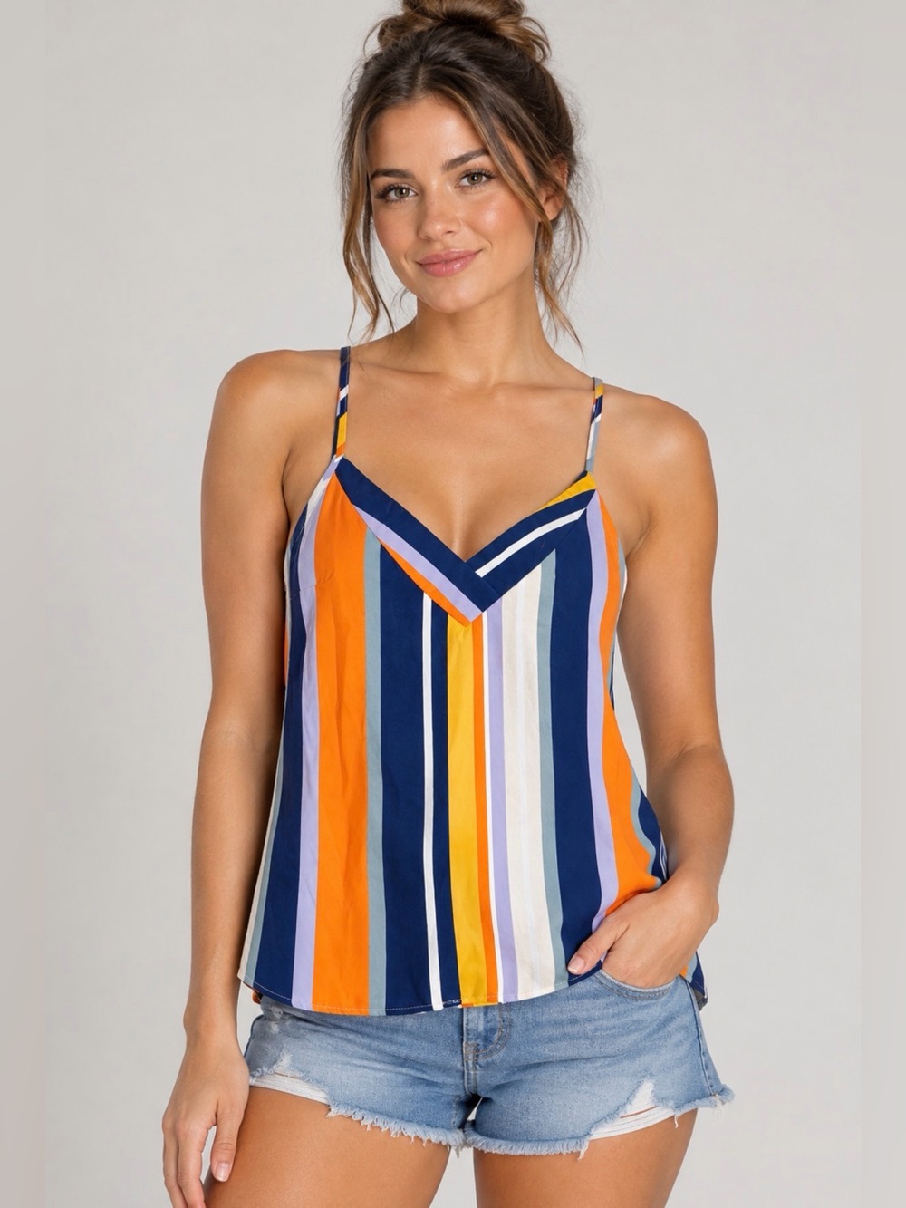 SHEIN Multicolor Crossback Striped Tank Top